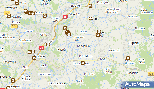 mapa Kobylanka gmina Gorlice, Kobylanka gmina Gorlice na mapie Targeo