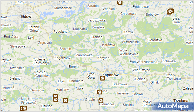 mapa Kobylec gmina Łapanów, Kobylec gmina Łapanów na mapie Targeo