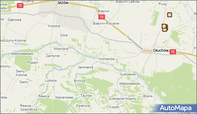 mapa Kochanów gmina Głuchów, Kochanów gmina Głuchów na mapie Targeo