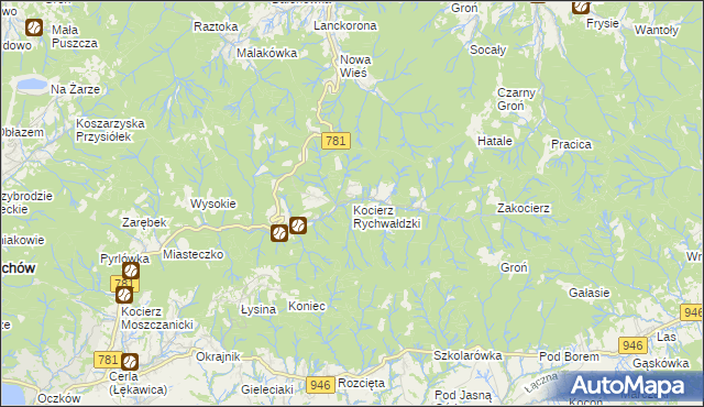 mapa Kocierz Rychwałdzki, Kocierz Rychwałdzki na mapie Targeo