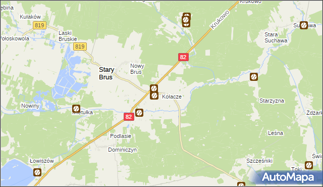 mapa Kołacze gmina Stary Brus, Kołacze gmina Stary Brus na mapie Targeo