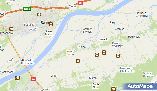 mapa Kolno gmina Chełmno, Kolno gmina Chełmno na mapie Targeo