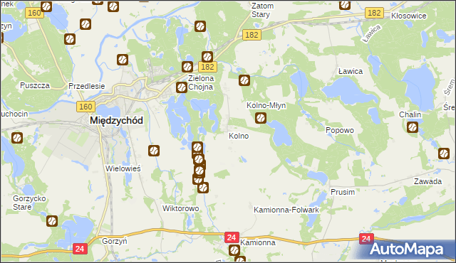 mapa Kolno gmina Międzychód, Kolno gmina Międzychód na mapie Targeo