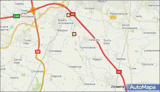 mapa Komorowice gmina Żórawina, Komorowice gmina Żórawina na mapie Targeo