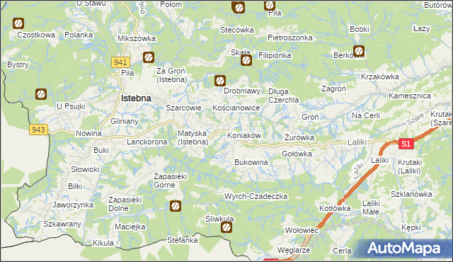 mapa Koniaków, Koniaków na mapie Targeo