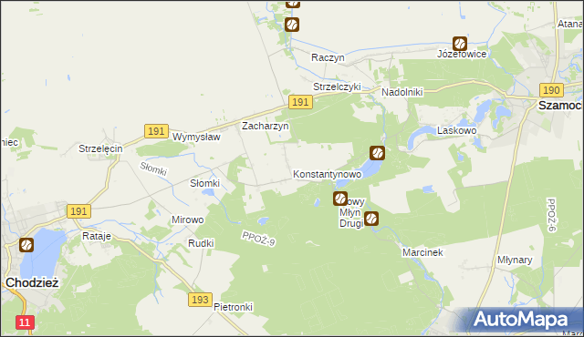 mapa Konstantynowo gmina Chodzież, Konstantynowo gmina Chodzież na mapie Targeo