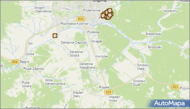 mapa Korczów, Korczów na mapie Targeo
