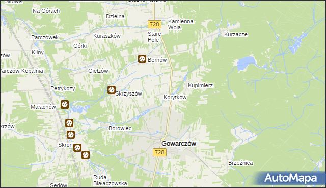 mapa Korytków gmina Gowarczów, Korytków gmina Gowarczów na mapie Targeo