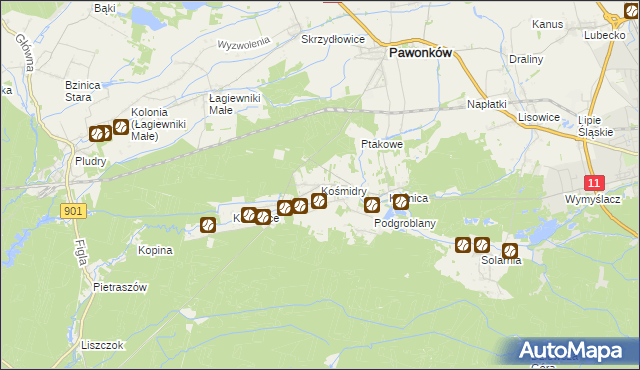 mapa Kośmidry gmina Pawonków, Kośmidry gmina Pawonków na mapie Targeo