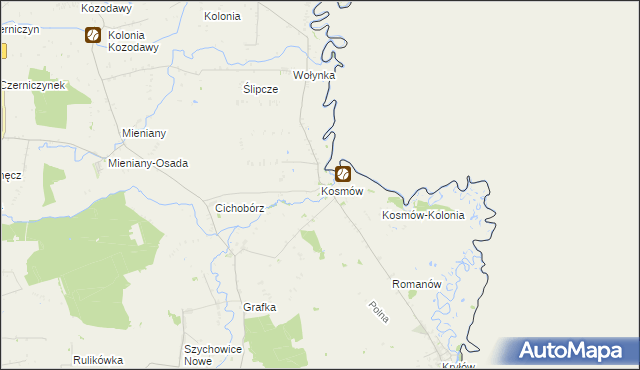 mapa Kosmów gmina Hrubieszów, Kosmów gmina Hrubieszów na mapie Targeo