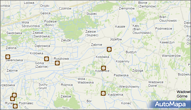 mapa Kosówka gmina Wadowice Górne, Kosówka gmina Wadowice Górne na mapie Targeo