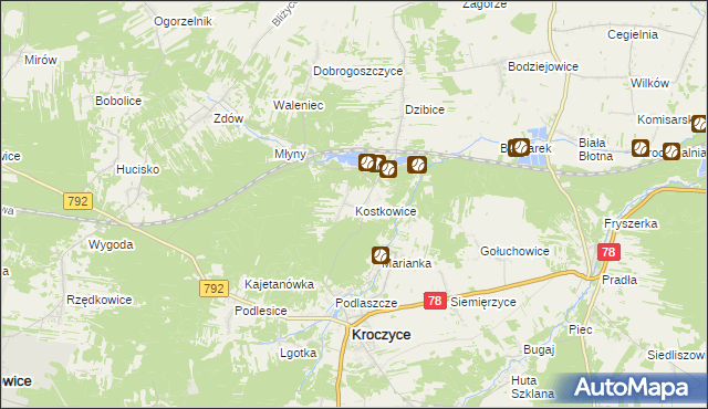 mapa Kostkowice gmina Kroczyce, Kostkowice gmina Kroczyce na mapie Targeo