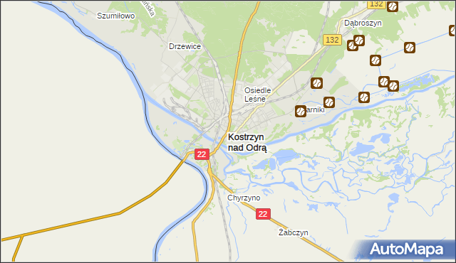 mapa Kostrzyn nad Odrą, Kostrzyn nad Odrą na mapie Targeo