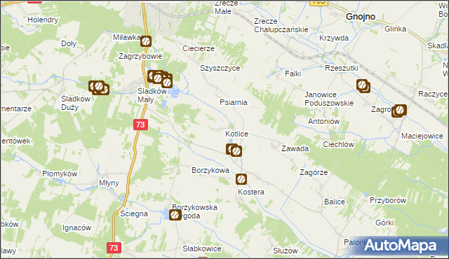 mapa Kotlice gmina Chmielnik, Kotlice gmina Chmielnik na mapie Targeo
