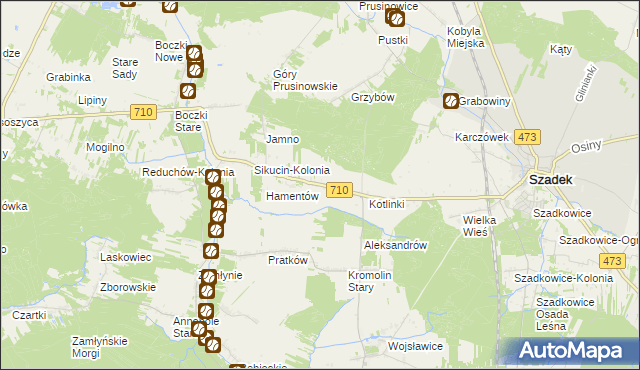 mapa Kotliny gmina Szadek, Kotliny gmina Szadek na mapie Targeo