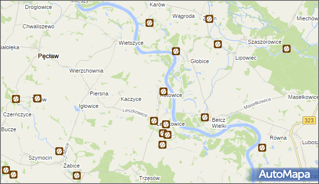 mapa Kotowice gmina Pęcław, Kotowice gmina Pęcław na mapie Targeo