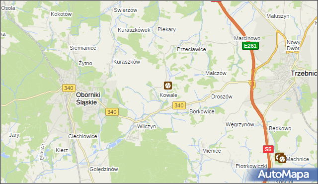 mapa Kowale gmina Oborniki Śląskie, Kowale gmina Oborniki Śląskie na mapie Targeo