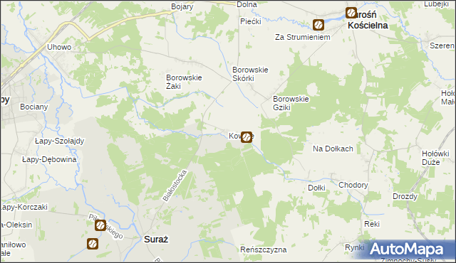 mapa Kowale gmina Suraż, Kowale gmina Suraż na mapie Targeo