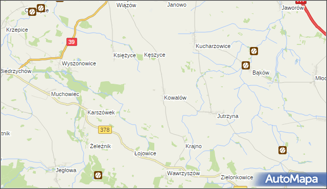 mapa Kowalów gmina Wiązów, Kowalów gmina Wiązów na mapie Targeo