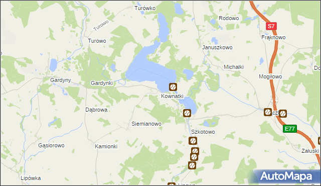 mapa Kownatki gmina Kozłowo, Kownatki gmina Kozłowo na mapie Targeo