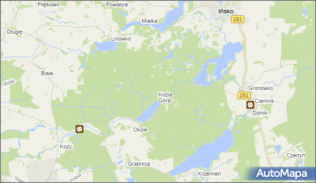 mapa Kozia Góra gmina Ińsko, Kozia Góra gmina Ińsko na mapie Targeo