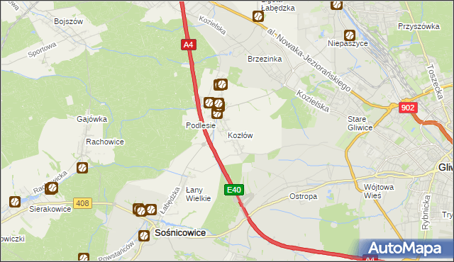 mapa Kozłów gmina Sośnicowice, Kozłów gmina Sośnicowice na mapie Targeo