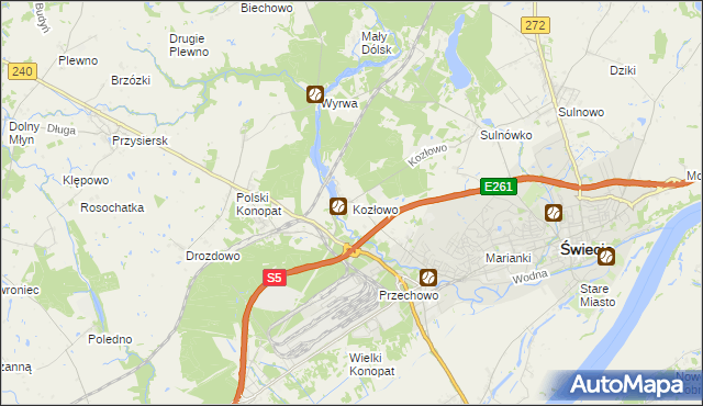 mapa Kozłowo gmina Świecie, Kozłowo gmina Świecie na mapie Targeo