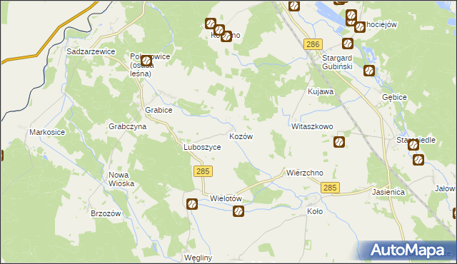 mapa Kozów gmina Gubin, Kozów gmina Gubin na mapie Targeo