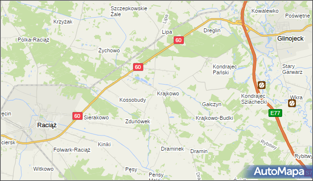 mapa Krajkowo gmina Raciąż, Krajkowo gmina Raciąż na mapie Targeo