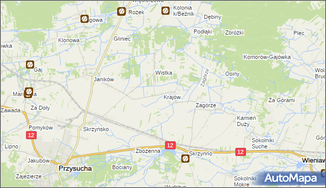 mapa Krajów gmina Przysucha, Krajów gmina Przysucha na mapie Targeo