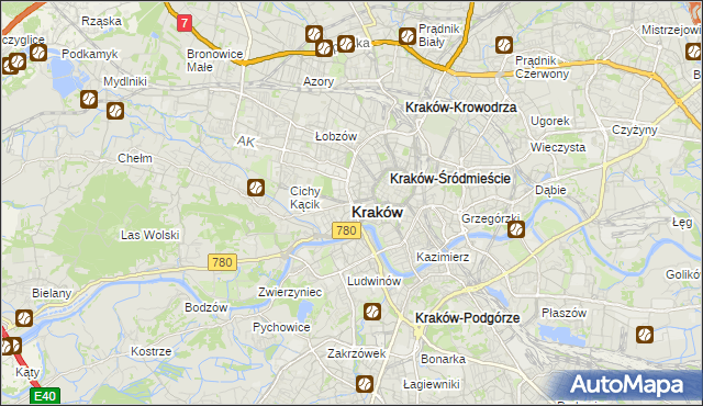 mapa Krakowa, Kraków na mapie Targeo