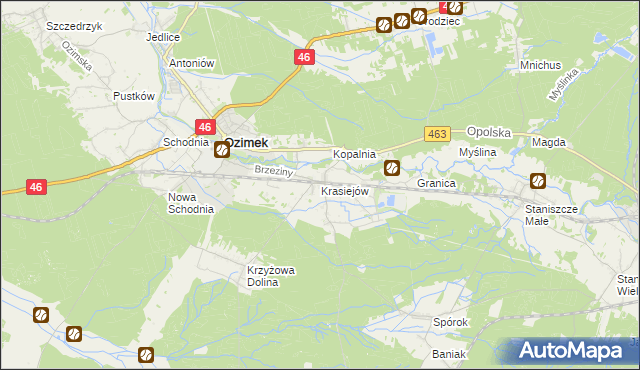 mapa Krasiejów, Krasiejów na mapie Targeo