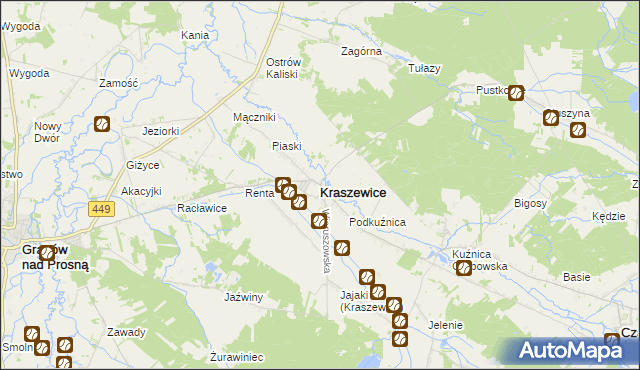 mapa Kraszewice powiat ostrzeszowski, Kraszewice powiat ostrzeszowski na mapie Targeo