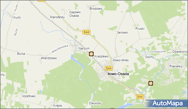 mapa Kraszewo gmina Iłowo-Osada, Kraszewo gmina Iłowo-Osada na mapie Targeo