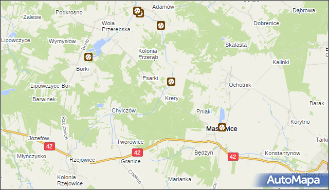 mapa Krery gmina Masłowice, Krery gmina Masłowice na mapie Targeo