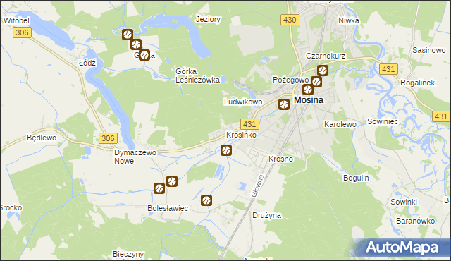 mapa Krosinko gmina Mosina, Krosinko gmina Mosina na mapie Targeo