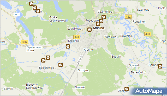 mapa Krosno gmina Mosina, Krosno gmina Mosina na mapie Targeo
