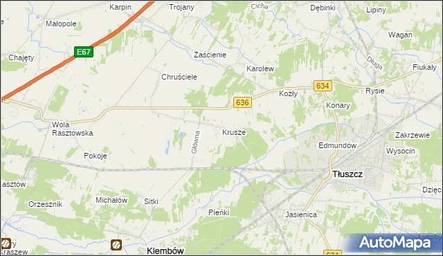 mapa Krusze gmina Klembów, Krusze gmina Klembów na mapie Targeo