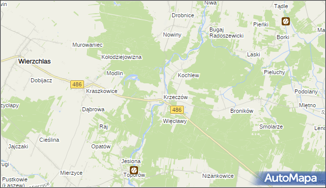 mapa Krzeczów gmina Wierzchlas, Krzeczów gmina Wierzchlas na mapie Targeo