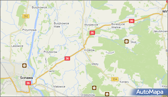 mapa Krzelów gmina Wińsko, Krzelów gmina Wińsko na mapie Targeo