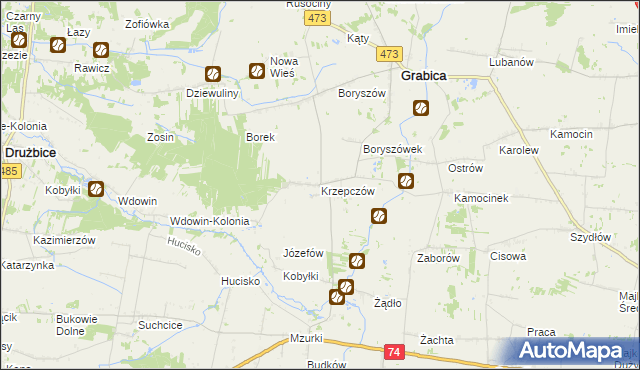 mapa Krzepczów, Krzepczów na mapie Targeo