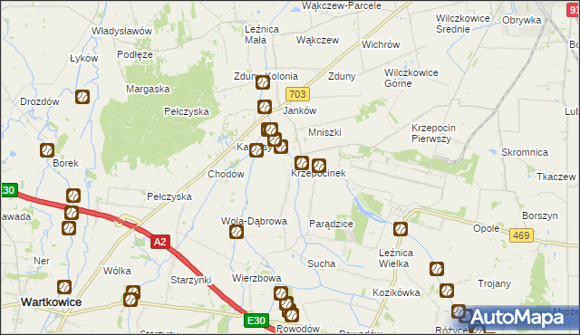 mapa Krzepocinek, Krzepocinek na mapie Targeo