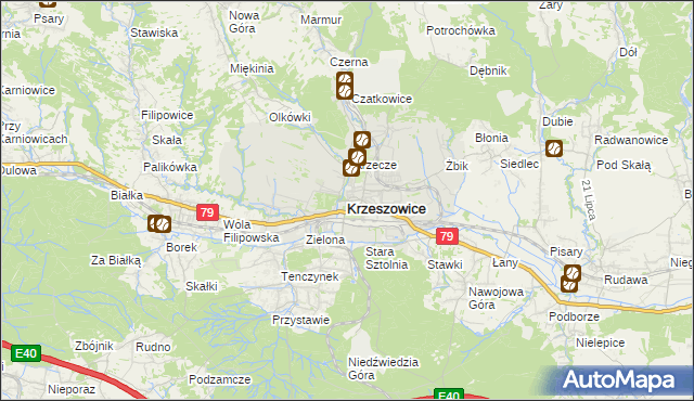 mapa Krzeszowice, Krzeszowice na mapie Targeo
