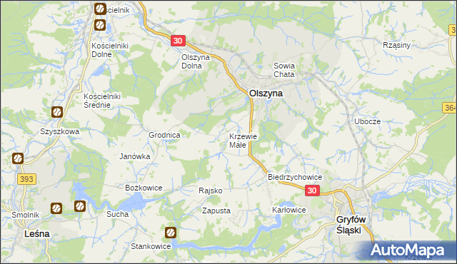 mapa Krzewie Małe, Krzewie Małe na mapie Targeo