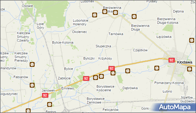 mapa Krzykosy gmina Kłodawa, Krzykosy gmina Kłodawa na mapie Targeo