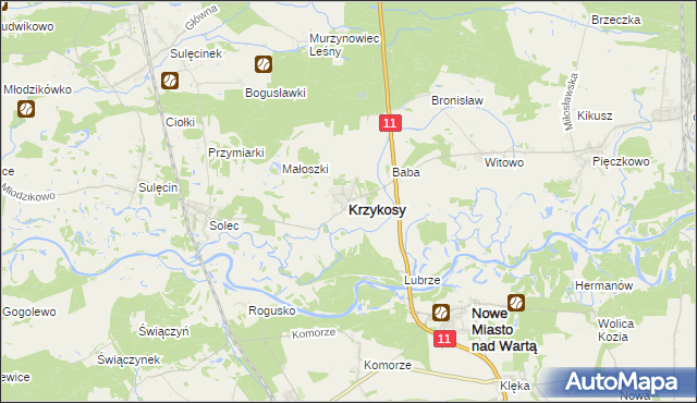 mapa Krzykosy powiat średzki, Krzykosy powiat średzki na mapie Targeo