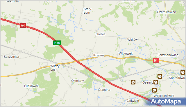 mapa Krzywa gmina Chojnów, Krzywa gmina Chojnów na mapie Targeo