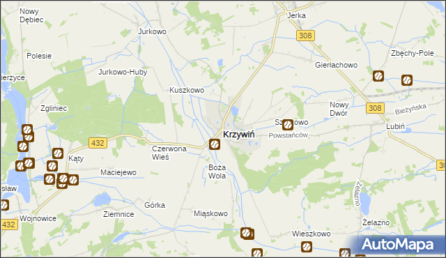 mapa Krzywiń, Krzywiń na mapie Targeo