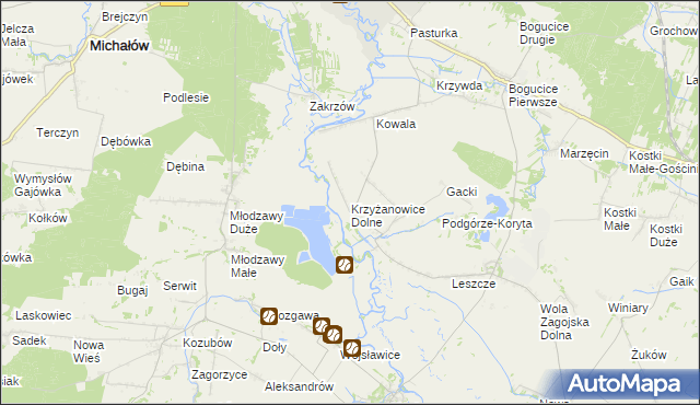 mapa Krzyżanowice Dolne, Krzyżanowice Dolne na mapie Targeo