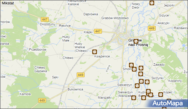 mapa Książenice gmina Grabów nad Prosną, Książenice gmina Grabów nad Prosną na mapie Targeo